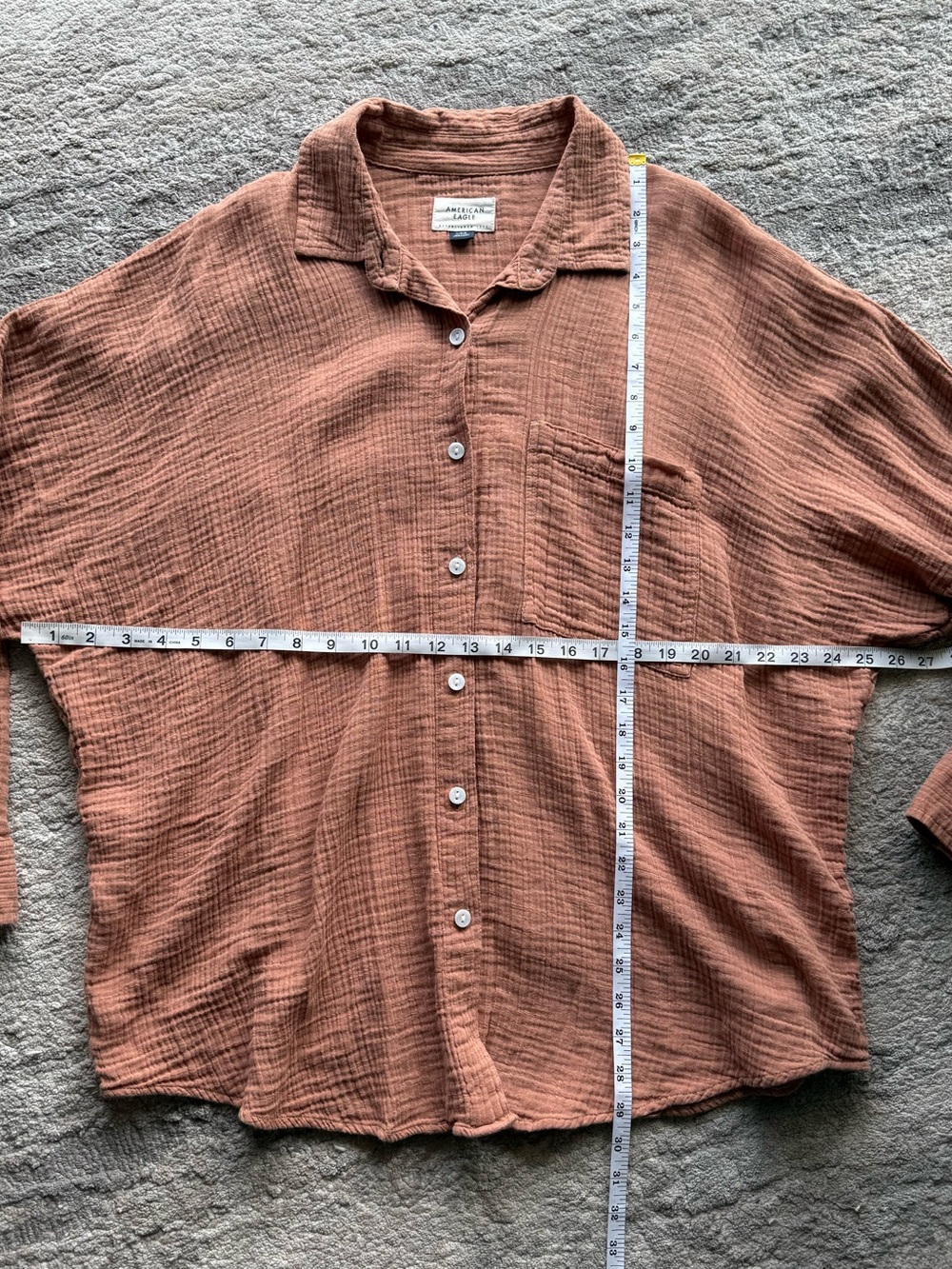 American Eagle Go Big Oversized Gauzy Shirt in Bronze | L - Picture 5 of 8